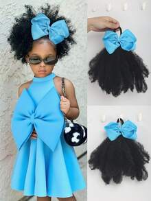 1pc Soft & Cute 8-Inch Fluffy Wig With Colorful Bow, Suitable For Children, Elastic Hair Scrunchie Twist Ponytail, Mini Size, Elastic Fluffy Wig, Fit For Baby Girls - Natural Black - View 16