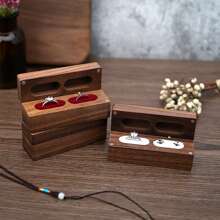 1pc Customized Wooden Ring Box, Oblong Dual Ring Box, Magnetic Jewelry Box With Personalized Engraving, Dual Slots, Wedding Ring Exchange Box, Jewelry Storage Box, Engagement Ring Box, Vintage & Rustic Wedding Ring Holder, Waterproof, Ideal For Wedding Anniversary, Gift For Wife/Husband, Father/Mother, Couples, Bride, Wedding