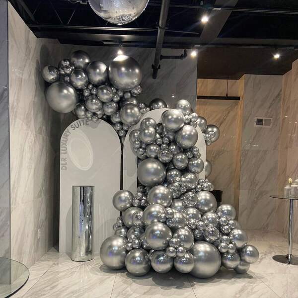 105pcs Silver Metallic Balloons, Assorted Sizes (18", 12", 10", 5"), Latex Balloons, Suitable For Balloon Arches, Birthday, Baby Shower, Wedding Party Decorations