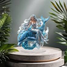 1pc Mermaid & Dolphin Acrylic Statue, Dolphin Theme, Multi-Purpose Decorative Plaque With Base, Suitable For Desk, Bedroom, Dining Room, Living Room, Creative Gift Idea, Home & Kitchen Decor, Fits All Holidays