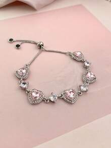 1 件青少年粉色心形手链，可调节拉出式，时尚、轻奢、小众、精致手链 - 彩色 - 查看 6