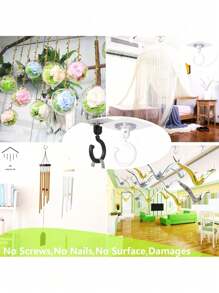 4 个可旋转天花板粘性挂钩、可旋转自粘式天花板挂钩、天花板旋转无缝挂钩 - 易于安装,无需钻孔、用于悬挂植物、灯笼、风铃的粘性衣架、带实用挂钩的现代天花板装饰、浴室配件、家居配件 - 彩色 - 查看 11