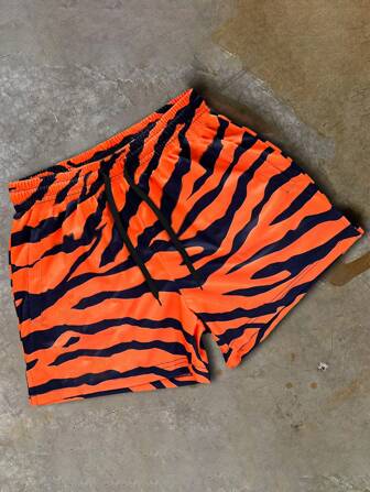 Men's Summer Colorblock Sports Quick Dry Shorts, Striped Print Drawstring Casual Beach Shorts,Hawaiian