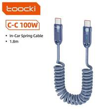 Toocki PD100W Type C 转 Type C 数据线 LED 指示灯 5A 快速充电 USB C 弹簧车载充电器数据线 兼容 15 小米 12 快充 - 藍色 - 查看 10