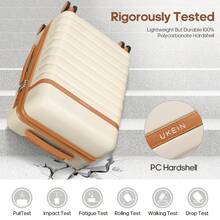 UKEIN Luggage Sets 3 Piece, PC Hardside Carry On Suitcase With Spinner Wheel TSA Lock, Suitcase Set For Women Men - Màu be - Xem 4