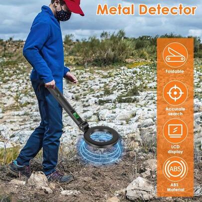 Black Portable Foldable Metal Detector - Lightweight ABS Design With LCD Display & 3 Detection Modes, For Outdoor Adventures, Airport Security & Coin/Gold/Jewelry Artifact Hunting