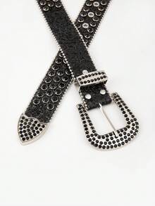 1pc Women's Multicolor Punk Y2K Denim Rock Laser Rhinestone-Embedded Belt, Suitable For Daily Wear - 黑色 - 查看 5