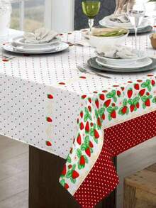 Rustic Oxford Luxury Linen Tablecloth 4/6/8 Seats Various Prints - Strawberry - View 2