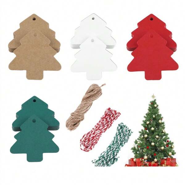 10 Peças Etiqueta Pendente de Árvore de Natal, Etiqueta em Branco para Assinatura, Pendente de Barbante, Papel Kraft com Corda