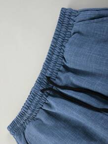 2 piezas Camisa de manga larga con cuello de solapa, bolsillos dobles y ribete de contraste, y pantalones de unicolor con cordón, traje casual regular para hombre en otoño/invierno