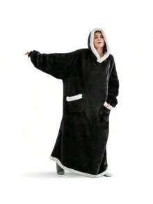 150厘米超长法兰绒毯防寒睡袍睡衣袖冬季连帽衫运动衫女士男士套头衫羊毛大衣 - 灰色 - 查看 7