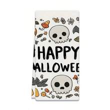 Un set de 2 toallas con temas de Halloween con patrones impresos de fantasmas y gatos negros, decorados con cuadrículas, lavables a máquina, resistentes al calor, absorbentes y reutilizables. Es un regalo ideal para la decoración de la habitación, toallas de cocina y baño, decoración de fiestas y decoración del hogar.