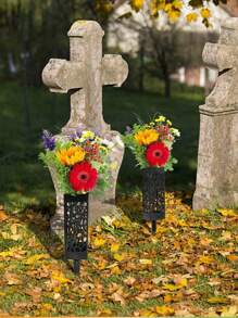 2pcs-Memorial Flower Stand Grave Vases For Cemetery With Stake,Courtyard Decoration Square Cemetery Flowerpot With Spike Ground Outdoor Plant Sign Decoration