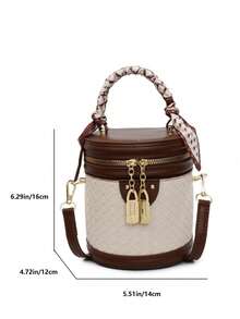 Túi đeo chéo cao cấp đa năng mùa hè dành cho nữ, Túi xô họa tiết dệt phối màu mới - Cà phê - Xem 8