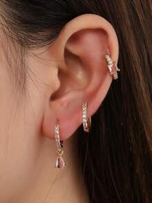 GEREIT Set 6 buah Anting Hoop Bentuk Tetesan Air Berkilau Super Modis dengan Batu Zirkonia Kubik Warna Permen, Cocok untuk Pemakaian Sehari-hari Wanita, Hadiah Hari Ibu - bentuk jatuh - View 4