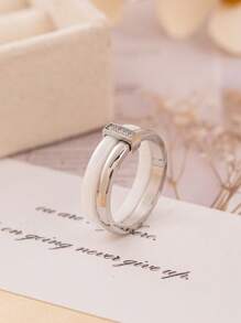1 Peça Anel de Cerâmica Incrustado de Cobre e Zircônia Personalizado e na Moda, Adequado para Mulheres e Casais, Pode Ser Usado como Presente de Aniversário, Feriado ou Aniversário de Casamento