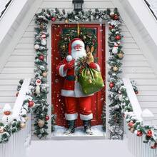 1pc Christmas Party Banner, Made Of Polyester Material, With A Background Picture Of Santa Claus, Suitable For Holiday Decoration, Indoor And Outdoor Decoration, Christmas Party Decoration, Party Decoration, And Front Door Decoration