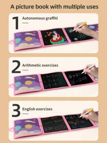 8-Sided Foldable Chalkboard Book, Reusable Drawing Pad, Portable Double-Sided Writing Board, Educational Toy For Children 3-8 Years Old, Boys & Girls Gift, Includes 12 Colored Chalks, Convenient Folding Design For Easy Storage, Preschool Learning Essential, Christmas & Halloween Gift