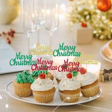 12/24 件圣诞快乐纸杯蛋糕装饰绿红金闪粉圣诞纸杯蛋糕装饰圣诞主题新年快乐派对蛋糕装饰品