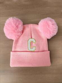 1 件装婴儿 A-Z 字母针织帽 婴儿女孩帽子 儿童无檐便帽 婴幼儿配饰 儿童帽子 弹力 0-3 岁幼儿女孩男孩帽子 - 粉色 - 查看 9