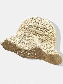 Classic Straw Hat For Women, Fashionable Sun-Shading Straw Beach Hat, Versatile Bucket Hat, UV Protection, Spring/Summer - Camel - View 7