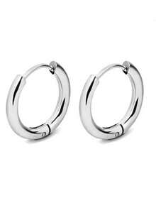 A Pair Of Golden-Yellow Stainless Steel Small-Diameter Earrings With Plain Ring Diameter - Yellow Gold - View 4