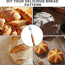 木柄酸面包划线器 面包切割工具 带 5 个刀片 面包师专用面团划线刀