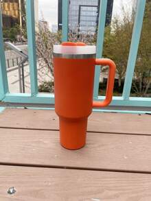 STANLEYSINCE 1913 40 OZStainless Steel Tumbler Double Wall Vacuum Insulated Portable Drinking Cup Travel Lced Coffee Mug  Summer Drinkware With Handle And Straw, Perfect ForTravel, Home, Office, Gift, Lce Drinks And Hot Drinks - Orange - View 3