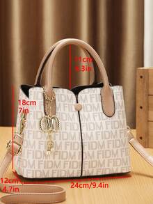 女士手提包套装，时尚单肩包，绣花小方包 - 米色 - 查看 3