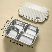 1pc 1000ML 304 Stainless Steel Divided Lunch Box With Transparent Lid, 4/5-Compartment Dinner Plate With Cute Pattern, Kitchen Tableware, Durable Leak-Proof Multi-Partition Food Plate, Suitable For Adults & Students Use In School, Office, Canteen, Dishwasher
