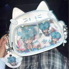 White Ita Bag For Pins, Cute Cat Design Backpack, Convertible Single Shoulder Or Crossbody Bag For School, Y2K Preppy Aesthetic - Túi trắng - Xem 2