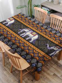 1 Stück geometrische Blumen & Elefanten Bedruckte Tischdecke, moderne rechteckige/runde wasserfeste Polyester Tischdecke, Digital-Muster für Wohnzimmer, Outdoor-Essen, kleiner runder Tisch