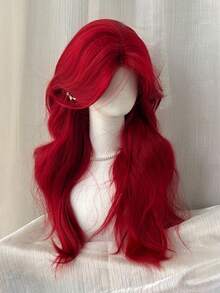 Peluca sintética roja de cabello largo y ondulado, con línea de cabello natural, resistente al calor, fibra suave para uso diario, fiesta o cosplay - Multicolor - Ver 4