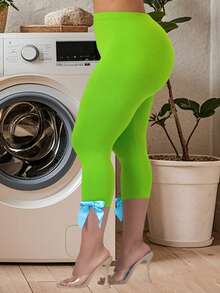 Women Capri Pants With 3D Bow High Rise Long Short Tights Casual Work Leggings For Outdoor Office - 綠色 - 查看 5
