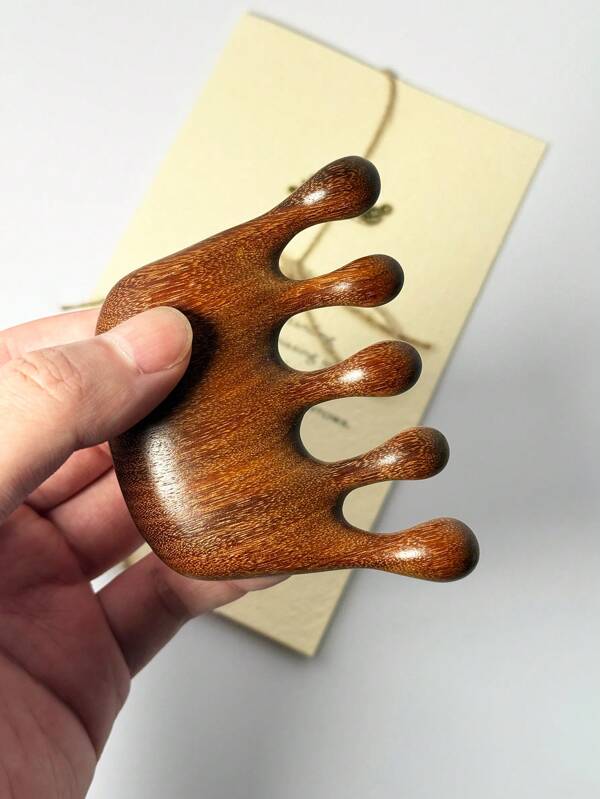 1pc Wood Comb, Head Massage Tool Natural Sandalwood Thick Handle Office, Household Use, Portable Relieve Fatigue Relax And Relieve Stress, Hair, Hair Tools, Hair Care, School, Back To School, Travel, Travel Essentials, Home Essentials, Spa, Massage Tool, Massage, Massager, Spa