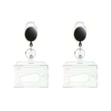 Transparent Double Cards Slots Tag Badge Holder With Badge Reel 2 Cards Storage Organizer Employee Pass Work Card Case Sleeve Men Card Holder Wallet Business Card Holder Credit Card Holder Id Card Holder Women For Women For Men Card Wallet