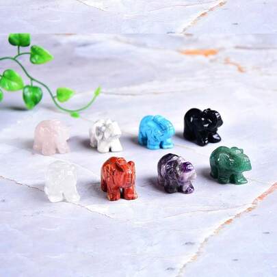 Rose Quartz Elephant Decor Healing Crystal Cute Polished Natural Stone Hand-Carved Big Pink Sculpture Statue Figurines Gemstone Energy Home Room Office Desk Decoration Gifts For Women Men