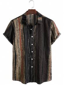 Áo sơ mi nam cài nút, áo sơ mi tay ngắn cổ điển thường ngày ngày lễ - màu nâu - Xem 1