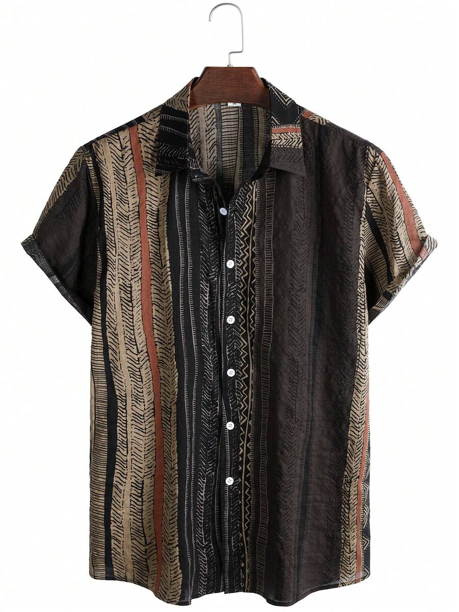 Áo sơ mi nam cài nút, áo sơ mi tay ngắn cổ điển thường ngày ngày lễ - màu nâu - Xem 1