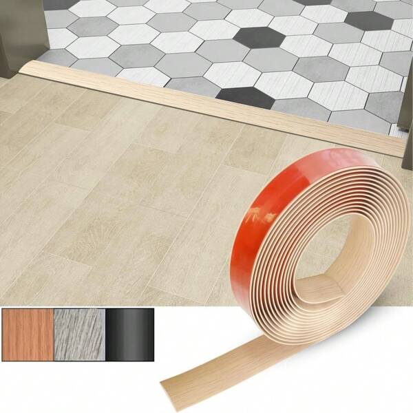 1 peça de tira de transição de piso autoadesiva de 3,3 pés, acabamento de soleira de PVC com textura de madeira e instalação removível e adesiva, acabamento de piso vinílico para carpete, azulejo e vãos, moldura de cobertura de soleira, cobertura de vão de 4 mm de altura para pisos laminados/azulejos - sem necessidade de ferramentas, solução para aluguel, porta/varanda, essencial para reforma residencial "faça você mesmo", decoração para casa, adesivos de parede, adesivos para piso, pisos de cerâmica, pisos de cerâmica autoadesivos, adesivos para piso, decoração para sala de estar, decoração para quarto, cozinha