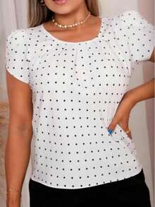 Blusa Feminina De Manga Tulipa Moda Evangelica - Branco poa - Visão 1