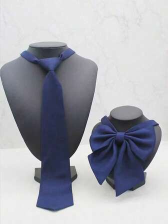 2件套手工纯色制服领带衬衫，配可拆卸领带，时尚百搭，适合女士圣诞装饰等场合穿着