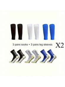 6/12 Pairs  Comfort Sports Leg Socks - Ultra-Breathable, Anti-Slip Silicone Grip For Football & Soccer - High-Performance Outdoor Adventures Set - 混色-12雙 - 查看 1