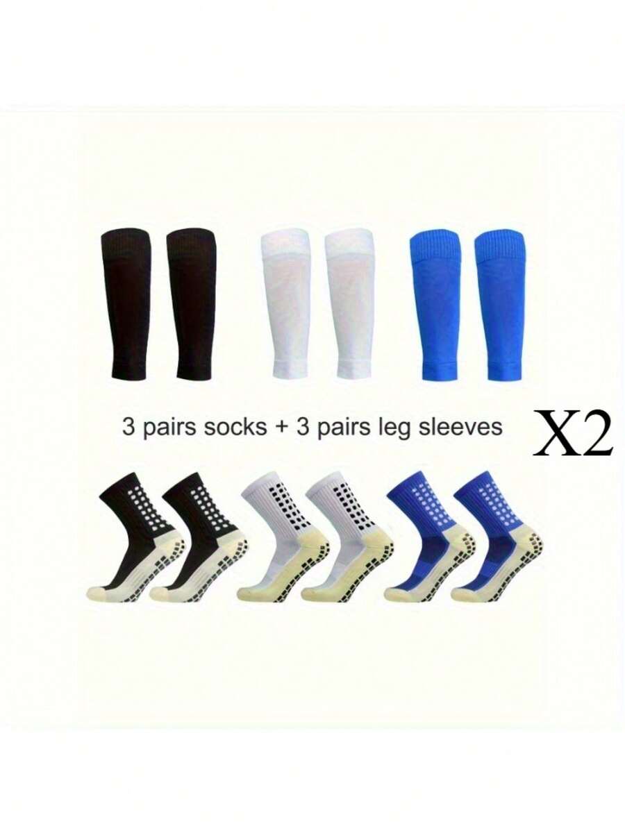 6/12 Pairs  Comfort Sports Leg Socks - Ultra-Breathable, Anti-Slip Silicone Grip For Football & Soccer - High-Performance Outdoor Adventures Set - 混色-12雙 - 查看 1