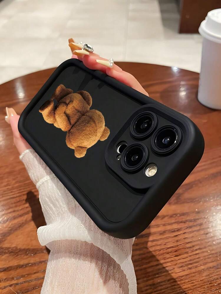 1 件可爱熊屁股图案全覆盖 TPU 防震手机壳防水防摔防刮 - 黑色 - 查看 3