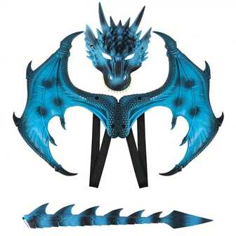 3-delars mask, vingar, svanskombination, simulerat drakhuvud, vingar, svansdekorationset, aktivitetsfestdekorationer, halloween, julcosplay-drakekostymdekorrekvisita
