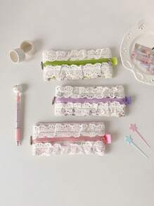 1 件蕾丝边铅笔袋学生极具吸引力的便携式文具收纳袋手写材料收纳袋铅笔盒，学生有趣的 INS 文具袋，女孩便携式铅笔盒袋，生日礼物，送给好朋友和同学的礼物，适用于青少年办公和学校用品，适合学校/辅导/办公室/中小学生/男孩和女孩/办公室工作人员/返校礼物。