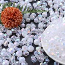 100 件/包亚克力镀 AB 色刻面圆珠，多款式散珠，时尚闪亮白色 DIY 珠宝制作用品，适用于手链、项链、吊坠、装饰品