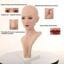 Makeup Upgrade - Silicone Head Model For Wig Display, Wig Salon Display Head Model Simulating Facial Features, And COS Head Model With Base And Needle Insertion Device Used In Makeup Model Factory, For Daily Wig Styling And Trimming