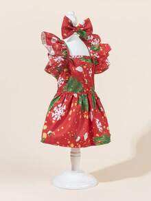 一套宠物薄纱礼服，带蝴蝶结，可爱印花宠物婚纱，弹力网纱公主裙，适合猫狗 - 彩色 - 查看 2